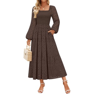 image:imageZESICA Womens Eyelet Long Sleeve Maxi Wedding Guest DressesCoffee