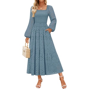 image:imageZESICA Womens Eyelet Long Sleeve Maxi Wedding Guest DressesDustyblue
