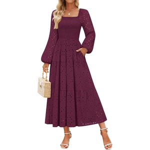 image:imageZESICA Womens Eyelet Long Sleeve Maxi Wedding Guest DressesFuchsia