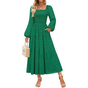 image:imageZESICA Womens Eyelet Long Sleeve Maxi Wedding Guest DressesGreen