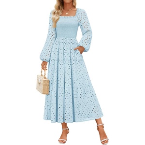 image:imageZESICA Womens Eyelet Long Sleeve Maxi Wedding Guest DressesLightblue