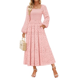 image:imageZESICA Womens Eyelet Long Sleeve Maxi Wedding Guest DressesPink