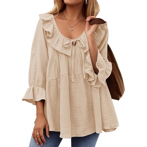 image:imageZESICA Womens Fall Casual 34 Length Sleeve Flowy Boho TopsApricot