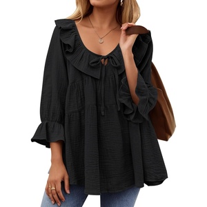 image:imageZESICA Womens Fall Casual 34 Length Sleeve Flowy Boho TopsBlack