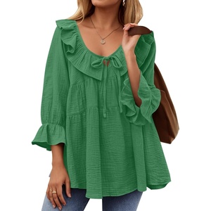 image:imageZESICA Womens Fall Casual 34 Length Sleeve Flowy Boho TopsGreen