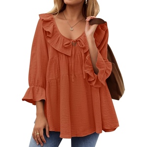 image:imageZESICA Womens Fall Casual 34 Length Sleeve Flowy Boho TopsOrange Red