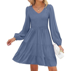 image:imageZESICA Womens Fall Casual Long Sleeve V Neck Boho Mini DressDustyblue