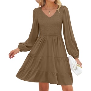 image:imageZESICA Womens Fall Casual Long Sleeve V Neck Boho Mini DressMocha