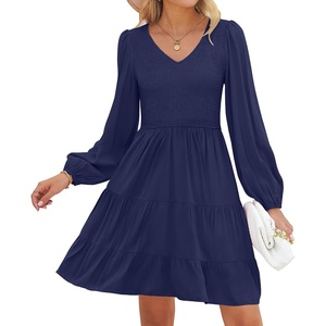 image:imageZESICA Womens Fall Casual Long Sleeve V Neck Boho Mini DressNavy