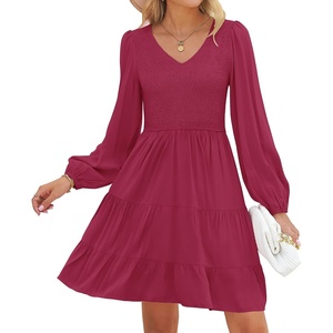image:imageZESICA Womens Fall Casual Long Sleeve V Neck Boho Mini DressPlum