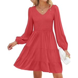 image:imageZESICA Womens Fall Casual Long Sleeve V Neck Boho Mini DressWatermelon