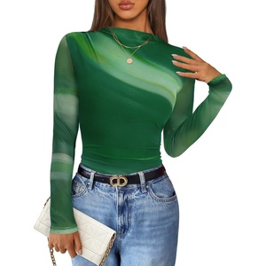 image:imageZESICA Womens Fall Floral Long Sleeve Tops Mesh Fitted ShirtsDark Green
