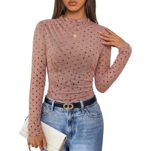 image:imageZESICA Womens Fall Floral Long Sleeve Tops Mesh Fitted ShirtsDirty Pink