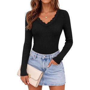 image:imageZESICA Womens Fall Lace Long Sleeve Tops Sexy V Neck Going Out ShirtsBlack