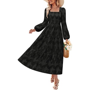image:imageZESICA Womens Fall Long Sleeve Floral Wedding Guest Midi DressBlack