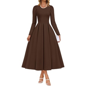 image:imageZESICA Womens Fall Long Sleeve Wedding Guest Formal Midi DressBrown
