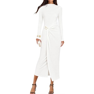 image:imageZESICA Womens Fall Long Sleeve Wedding Guest Midi DressesBeige