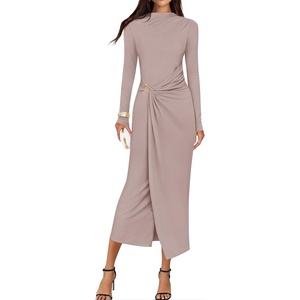 image:imageZESICA Womens Fall Long Sleeve Wedding Guest Midi DressesLight Khaki