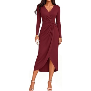 image:imageZESICA Womens Fall Long Sleeve Wrap Bodycon Cocktail Party DressesBurgundy