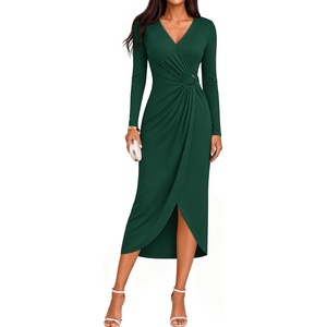 image:imageZESICA Womens Fall Long Sleeve Wrap Bodycon Cocktail Party DressesDarkgreen
