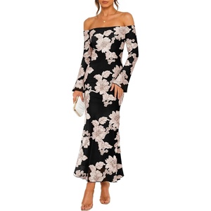 image:imageZESICA Womens Fall Off Shoulder Floral Wedding Guest Maxi DressesBlack