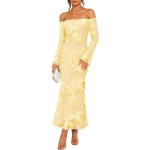image:imageZESICA Womens Fall Off Shoulder Floral Wedding Guest Maxi DressesLightyellow
