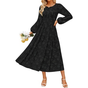 image:imageZESICA Womens Fall Wedding Guest Long Sleeve Boho Midi DressBlack
