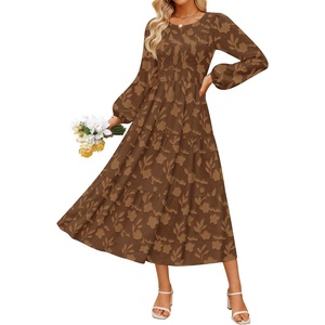 image:imageZESICA Womens Fall Wedding Guest Long Sleeve Boho Midi DressCaramel