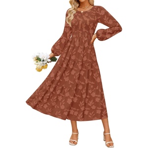 image:imageZESICA Womens Fall Wedding Guest Long Sleeve Boho Midi DressRust