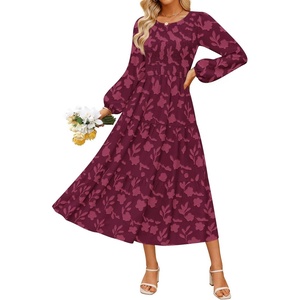 image:imageZESICA Womens Fall Wedding Guest Long Sleeve Boho Midi DressWine