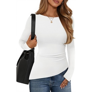 image:imageZESICA Womens Floral Long Sleeve Shirts 2026 Spring Boat Neck Mesh Ruched Tops Fitted Asymmetrical Going Out BlousesIvory