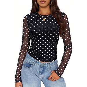 image:imageZESICA Womens Floral Mesh Going Out Tops Fall Long Sleeve Y2K ShirtsBlack Dot