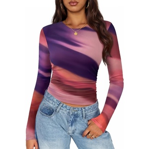 image:imageZESICA Womens Floral Mesh Going Out Tops Fall Long Sleeve Y2K ShirtsMulticolour