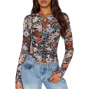 image:imageZESICA Womens Floral Mesh Going Out Tops Fall Long Sleeve Y2K ShirtsNewyork Black