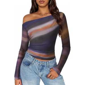 image:imageZESICA Womens Floral Mesh Off Shoulder Long Sleeve TopsDarkpurple
