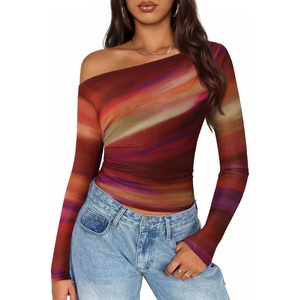 image:imageZESICA Womens Floral Mesh Off Shoulder Long Sleeve TopsFuchsia