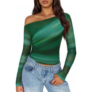 image:imageZESICA Womens Floral Mesh Off Shoulder Long Sleeve TopsGreen