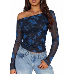 image:imageZESICA Womens Floral Mesh Off Shoulder Long Sleeve TopsMazarine