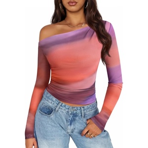 image:imageZESICA Womens Floral Mesh Off Shoulder Long Sleeve TopsPinkpurple