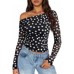image:imageZESICA Womens Floral Mesh Off Shoulder Long Sleeve TopsPointblack