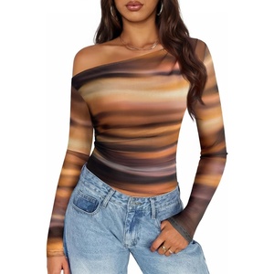 image:imageZESICA Womens Floral Mesh Off Shoulder Long Sleeve TopsRosebrown