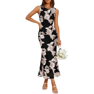 image:imageZESICA Womens Floral Mesh Slit Bodycon Wedding Guest Cocktail Midi DressBlack