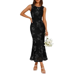 image:imageZESICA Womens Floral Mesh Slit Bodycon Wedding Guest Cocktail Midi DressDim