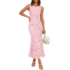 image:imageZESICA Womens Floral Mesh Slit Bodycon Wedding Guest Cocktail Midi DressLightpink