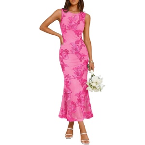 image:imageZESICA Womens Floral Mesh Slit Bodycon Wedding Guest Cocktail Midi DressRose