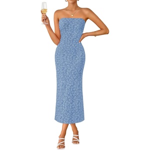 image:imageZESICA Womens Floral Strapless Bodycon Weeding Guest DressDustyblue