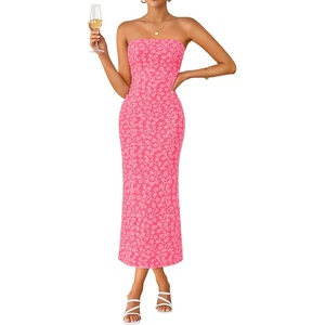 image:imageZESICA Womens Floral Strapless Bodycon Weeding Guest DressHotpink