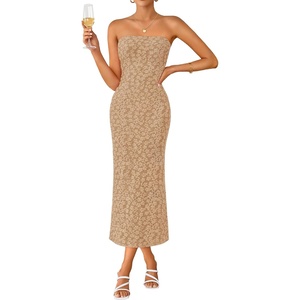 image:imageZESICA Womens Floral Strapless Bodycon Weeding Guest DressKhaki