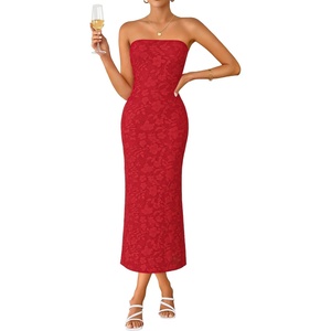 image:imageZESICA Womens Floral Strapless Bodycon Weeding Guest DressRed
