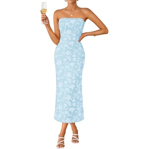 image:imageZESICA Womens Floral Strapless Bodycon Weeding Guest DressSky